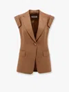 Max Mara Sleeveless Gabardine Jacket In Brown