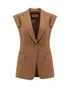 Max Mara Bergamo Sleeveless Virgin Wool Blazer In Brown