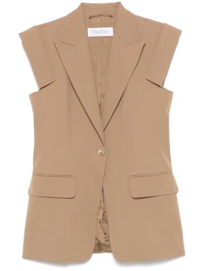 Max Mara Sleeveless Gabardine Jacket In Brown