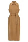 Max Mara Sleeveless Coat With Belted Waist And Pockets In Sand