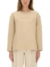 Max Mara Long Sleeve Knit Sweatshirt With Side Slits In Neutral