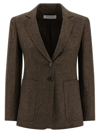 Max Mara Virgin Wool Tweed Blazer In Brown