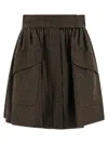 Max Mara High-waisted Pleated Skirt Pockets In Brown