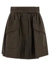 Max Mara High-waisted Pleated Skirt Pockets In Brown