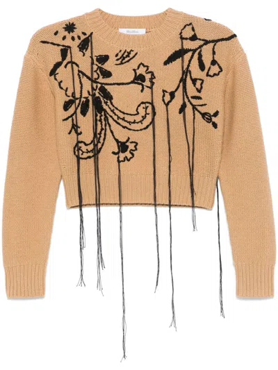 Max Mara Brown Floral-embroidered Sweater