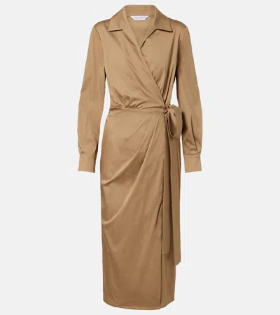 Max Mara Beta Cotton-blend Satin Wrap Dress In Neutral