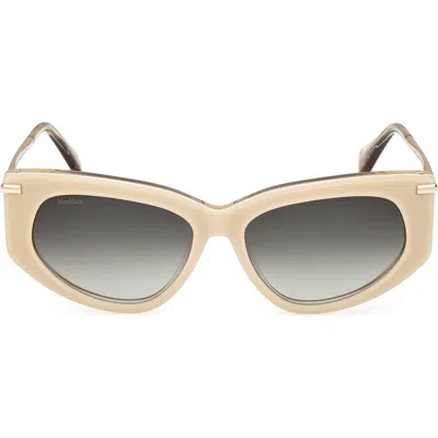 Max Mara Beth 54mm Polarized Geometric Sunglasses In White/gradient Green