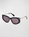 Max Mara Beth Acetate & Metal Cat-eye Sunglasses In Shiny Black/smoke