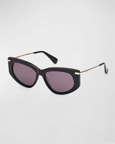 Max Mara Beth Acetate & Metal Cat-eye Sunglasses In Shiny Black/smoke