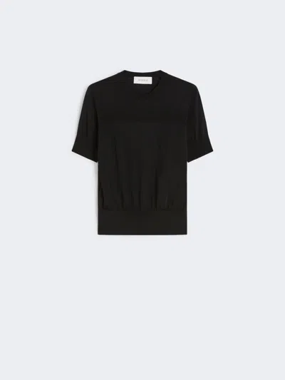 Max Mara Bi-material Short-sleeved Jumper In Black