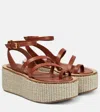 Max Mara 70mm Biarritz Leather Wedges Sandals In Cuoio