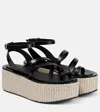 Max Mara Biarritz Leather Platform Espadrille Sandals In Nero/deserto