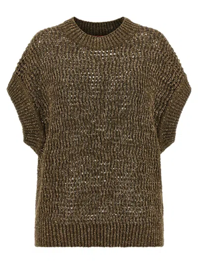 Max Mara Bicolor Cotton Women's Cardigan In Metallic