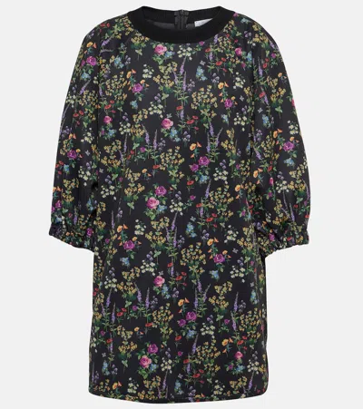 Max Mara Billy Floral-print 3/4-sleeve Mini Shift Dress In Nero