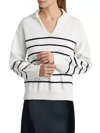 Max Mara Billy V-neck Stripe Sweater In White