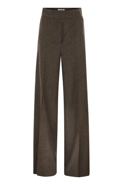 Max Mara Billy1234 - Wide-leg Trousers In Wool Flannel In Brown