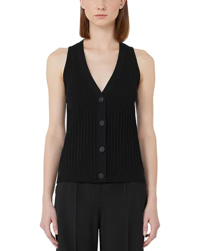 Max Mara Bimba V Neck Button Front Top In Black