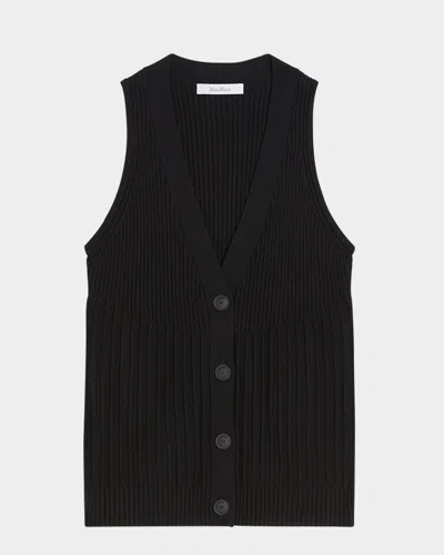 Max Mara Bimba V-neck Rib Vest In Black