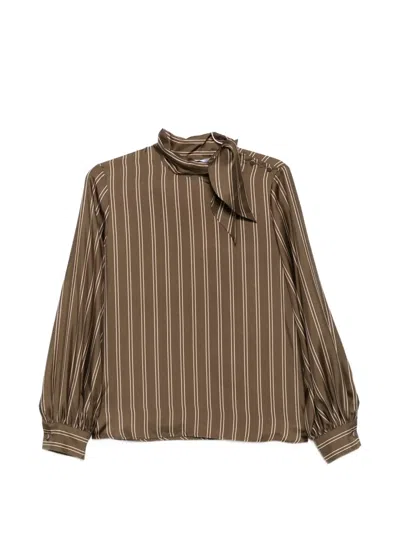 Max Mara Bingo Striped Pussy-bow Blouse In Brown