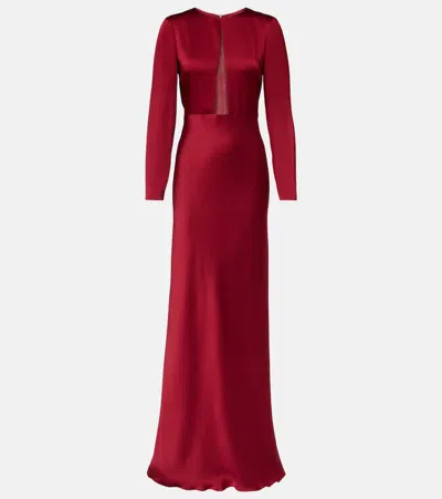 Max Mara Bird Satin Maxi Dress In Red