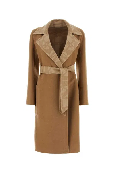 Max Mara Biscuit Camel Abito Coat In Brown