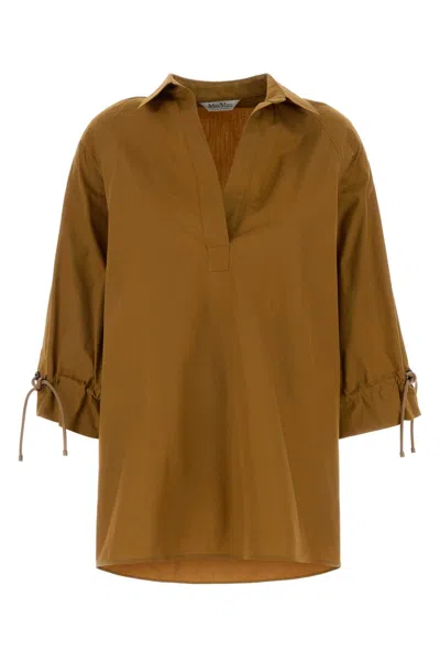 Max Mara Adorni Poplin Blouse Relaxed Collar Neckline In Brown