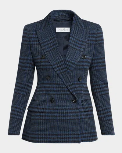 Max Mara Bisso Double-breasted Plaid Jacket In Blue