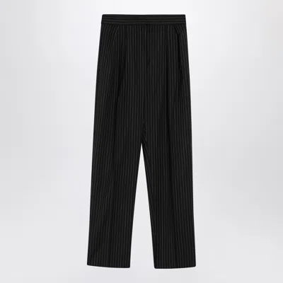 Max Mara Black Pinstriped Wool Trousers In Animal Print