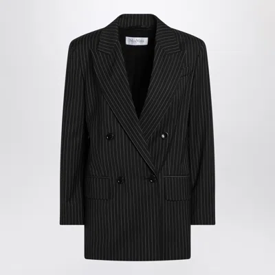 Max Mara Black Pinstriped Double Breasted Wool Jacket