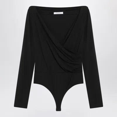MAX MARA MAX MARA BLACK CROSSOVER BODYSUIT IN STRETCH JERSEY