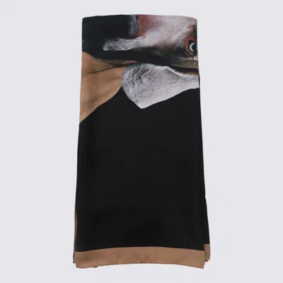 Max Mara Black And Brown Silk Scarves In Camel