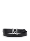Max Mara Women Black Belt With Logo Plaque Buckle Closure And Contrasting Stitching In Leather Woman In Black