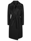 Max Mara Black Belted Long Coat With Notched Collar And Smooth Finish In Black