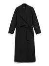 Max Mara Black Belted Wool Coat In Black