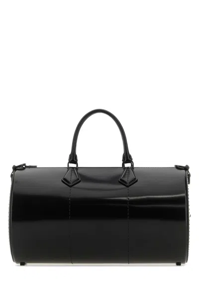 MAX MARA BLACK BRUSHEDROLLL LEATHER HANDBAG