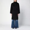 Max Mara Navy Blue Rialto Camel Wool Robe Coat In Beige