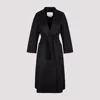 Max Mara Black Belted Long Coat With Notched Collar And Smooth Finish In Black