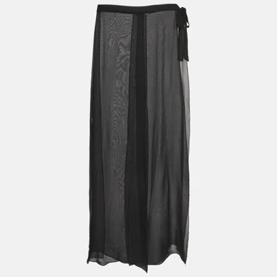 Pre-owned Max Mara Black Chiffon Sheer Slitted Wrap Skirt M