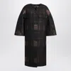 Max Mara Jacquard Lame Cocoon Coat With Checked Pattern In Black
