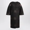Max Mara Jacquard Lame Cocoon Coat With Checked Pattern In Brown