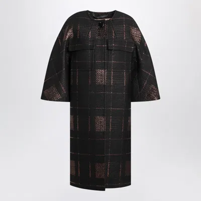 MAX MARA BLACK COCOON COAT IN JACQUARD LAMÉ