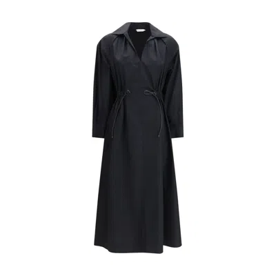 Max Mara Black Solid Shirt Collar Midi Dress In Animal Print