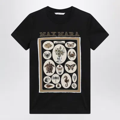 Max Mara Black Cotton Jersey T-shirt With Front Print In Animal Print