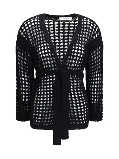 Max Mara Black Crochet V Neck Cardigan