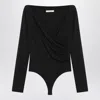 Max Mara Cicladi V-neck Draped Bodysuit In Black