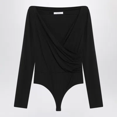 MAX MARA BLACK CROSSOVER BODYSUIT IN STRETCH JERSEY