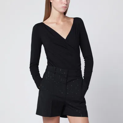 Max Mara Black Crossover Bodysuit In Stretch Jersey