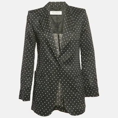 Pre-owned Max Mara Black Dotted Ramie Single Breasted Blazer M