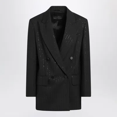 Max Mara Black Double-breasted Sequin Wool Blazer