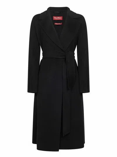 Max Mara Black Drap Double Cloth Cles Robe Coat